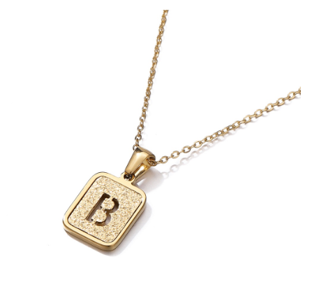 St. Kunkka 316L Stainless Steel Hollow A-Z Letter Pendant Necklace for Gift and Birthday Gift  B