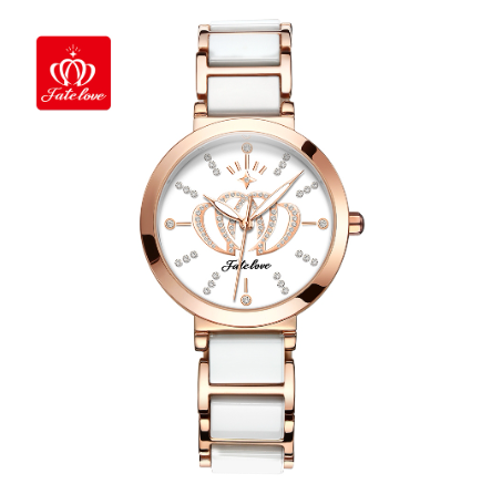 Fate Love Watch For Women Stainless Steel White Black Ceramics Strap Watch WHITE DIAL