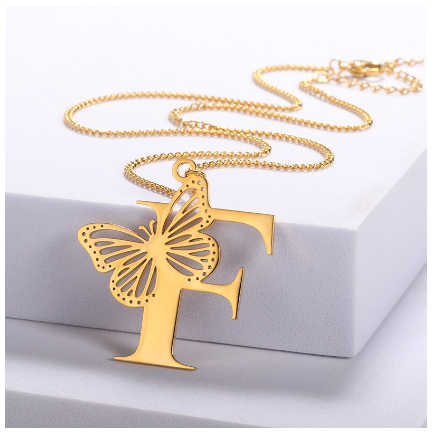 High-quality 18k Gold Plated A-Z Letters Necklace Stainless Steel Butterfly Necklace for Women Men Couple Fashion Jewelry F