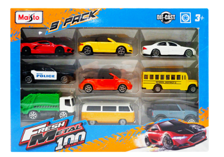 Maisto Fresh Metal School Bus 9 Pack 3 Die-Cast Vehicle