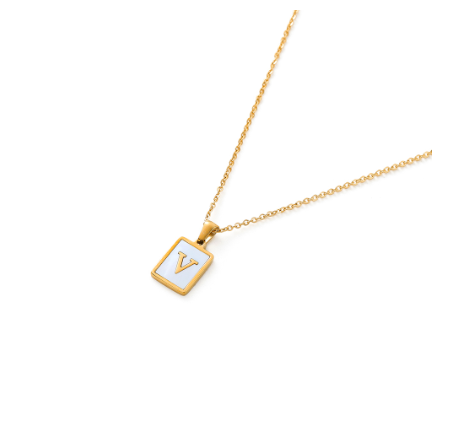 St.kunkka Stainless Steel Gold Letter Pendant Necklace Ladies A-Z Letter Necklace for Gift V