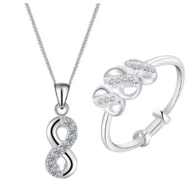 92.5 Silver Korean Jewelry Accessory Kid's Set Necklace and Ring