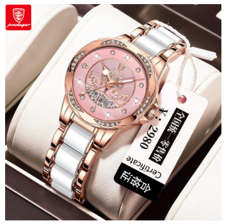 POEDAGAR luxury watch for woman korean style waterproof 2023 sale original elegant ceramic calendar luminous Watch PINK