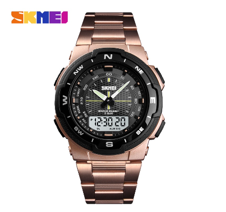 SKMEI Brand Men’s Watches Fashion Stainless Steel Dual Display Quartz Clock Casual Men Watch Sport Waterproof Chrono 1370 M1