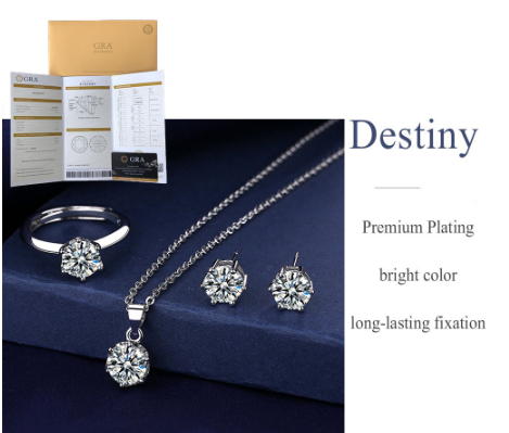 Moissanite S925 Silver High Jewelry Set Fashion Diamond Ring Earring Necklace With GRA Certificate