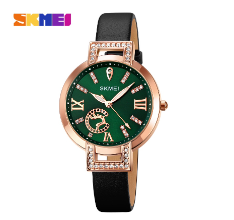 Skmei 1977 Watch for Women Elk Slim Strap Round Dial Analog Quartz Wristwatch GREEN BLACK
