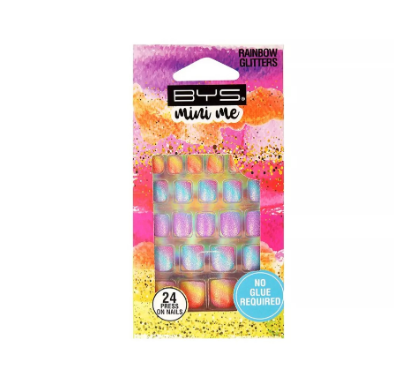 BYS ECOM Mini Me 24 Pre-Glued Nails Rainbow Glitters