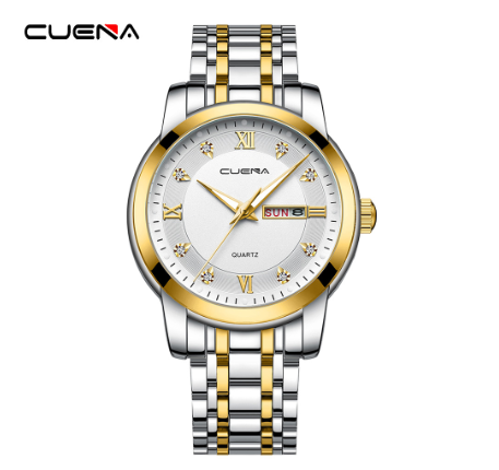 CUENA men's watch original brand luxury fashion business quartz waterproof  Watch SILVER GOLD WHITE