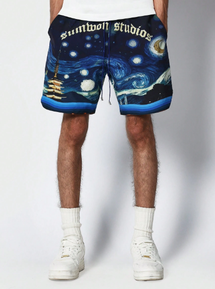 SUMWON Nylon Drop Crotch Short With All Over Print