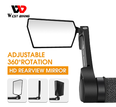 WEST BIKING Foldable Rear View Mirrors Adjustable 360 Rotation Aluminum Alloy Black Mirror Bicycle Accessories