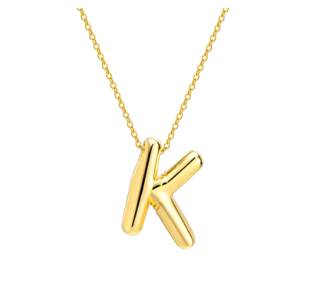 Meaeguet Initial Necklace for Women Girls,Dainty Gold Balloon Bubble Letter Necklace Layered Necklaces Puffy Name Personalized K