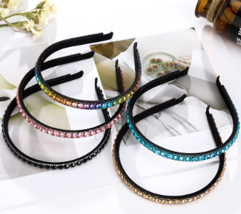Korean Full Diamond Crystal Headband Woman Retro Rhinestone Thin Hair Band With Teeth Headwear