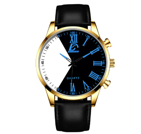 Luxury Gold Watch Men Fashion Minimalist Creative Two-color Splicing Watches Simple Men Business Stainless Steel Quartz Wristwatch LEATHER GOLD BLUE