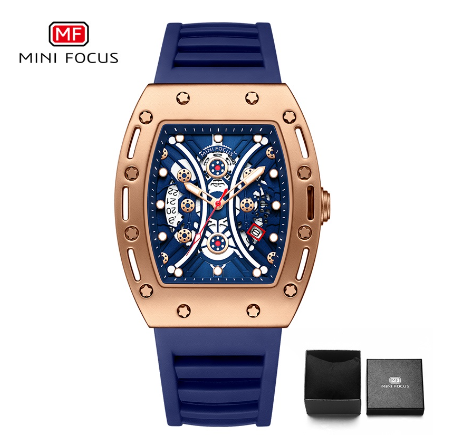 Mini Focus Barrel Watch Men Fashion Military Sports Analog Quartz Calendar Luxury Business Watch GOLD BLUE