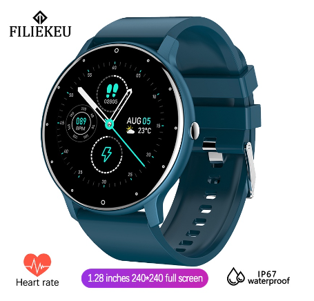 FILIEKEU Fashion Smart watch Full touch screen Waterproof Fitness Tracker Heart rate Multifunction Sports couple smartwatch SILICONE BLUE
