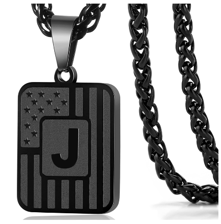 Gun Black 26 Letter Square Plate Stainless Steel Pendant Necklace Fashion Men's and Women's Jewelry Wholesale J
