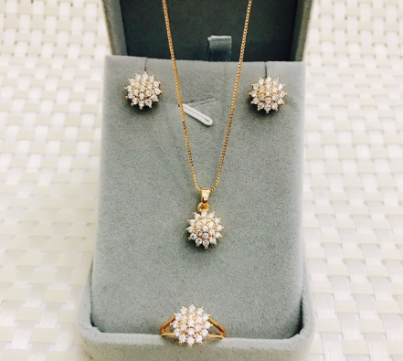 24K Rose gold plated diamond/Gemstone 3 in 1 Jewelry Set for Adult