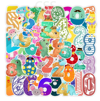 48Pcs/Set Cartoon Number Waterproof Stickers Cute Animal Graffiti Vinyl Stickers Kids Toys