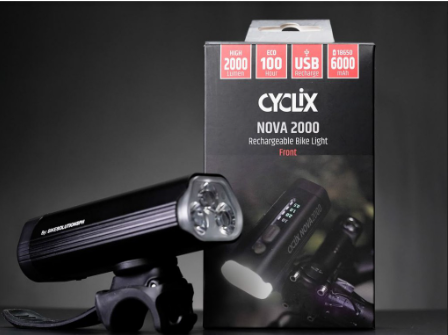 Cyclix Nova 2000lm Super Bright USB Front Bike Light Rechargeable Headlight