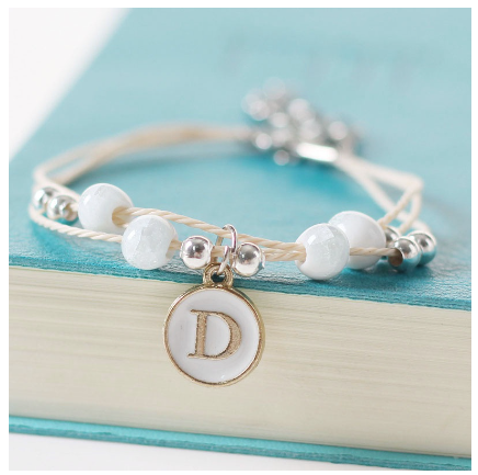 Fashion Ceramics Beads Letters A-Z Bracelet Elastic Chain Bangle Women Men Couple Jewelry Gifts D