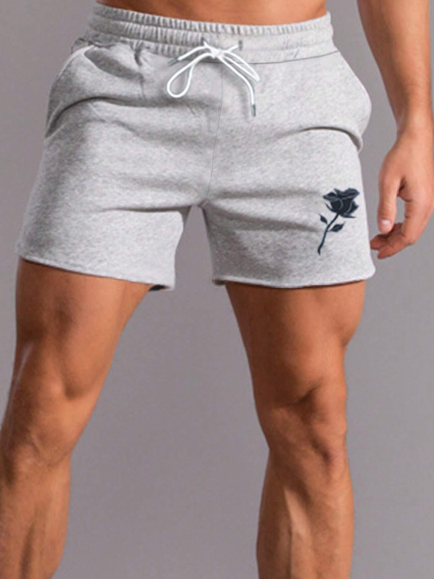 Manfinity Homme Loose Fit Men's Floral Print Drawstring Waist Shorts Sweat Graphic Plain Gym