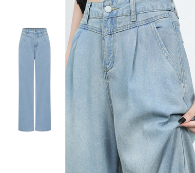 Lovito Women Casual Plain Structure Line Cat'S Whiskers Fabric Stitching Jeans L65ED092 Light Blue