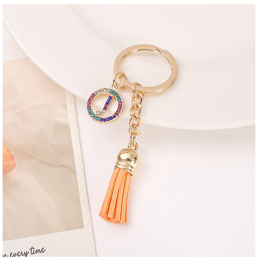 Mini Colorful Rhinestone A-Z Letter Keychains Trendy Tassel 26 Initials Metal Keyring Bag Charms Pendant Key Holder Accessories J