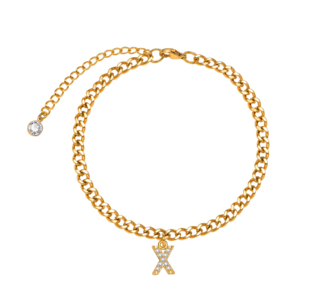 Vnox Initial Ankle Bracelets for Women, 14K Gold Plated Cuban Chain Initial Anklets for Women Anklet Foot Jewelry 11