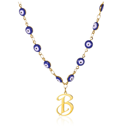 New Personalized Creativity Fashion Hip Hop Trend Plating 18k Gold Stainless Steel Devil's Eye Letter Necklace Initial Pendant