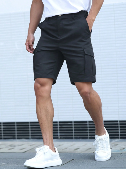 Manfinity LEGND Homme Men's Cargo Shorts With Flap Pockets Plain Black Street Wear