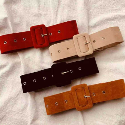 Korean New Women's Wide Waistband Versatile Soft Deerskin Square Buckle Belt Fashion Decorative Belt