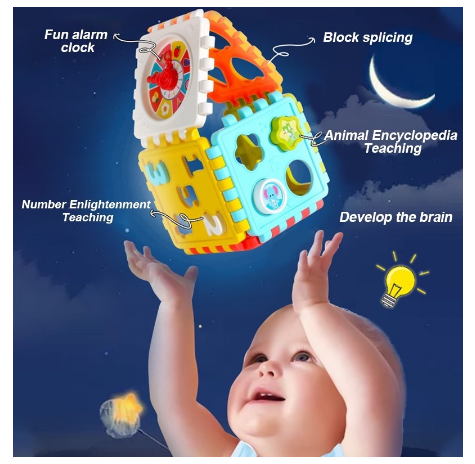 Puzzle Building Block Toy Shape Matching Hexahedron with Number Graphic Cognitive Block for Baby