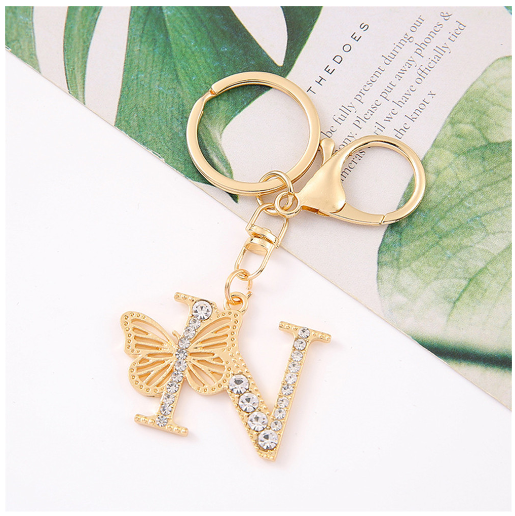 1Pcs Fashion Hollow Butterfly 26 Letter Keychains Luxury Rhinestone A-Z Initials Metal Keyrings Car Key Holder Bag Accessories N