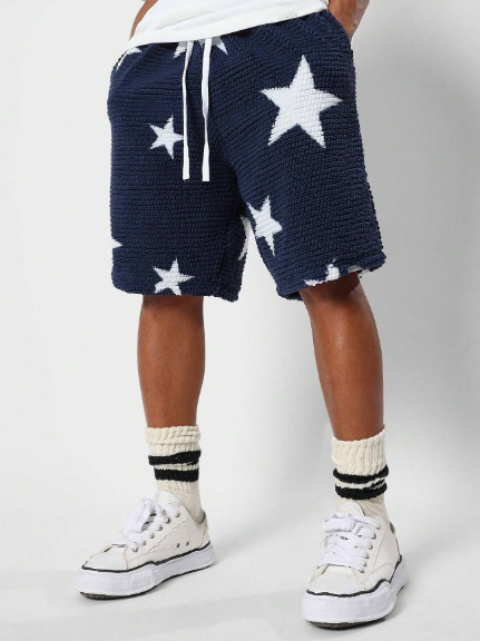 SUMWON Regular Fit Drop Crotch Textured Short With All Over Print