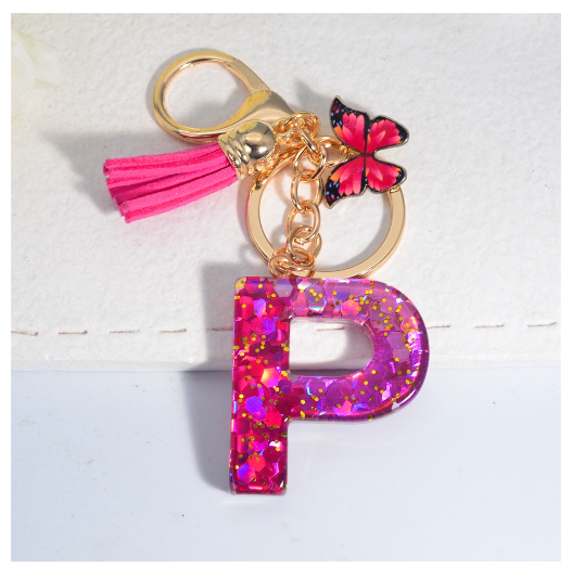 Fashion Gradient A-Z Letter Keychains Sweet Butterfly Tassels Pendant Alphabet Keyrings Name Initials Key Chains Accessories P