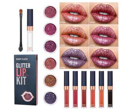 BEAUTY GLAZED Tiktok Trending Lipstick Lip Kit Makeup Liquid Lip tint Matte 4 in1 Glitter Lip Kit Stay Golden Same Style Cosmetics Glitter