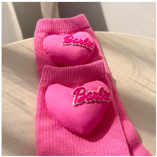 Pink Barbie Three-Dimensional Love Knitted Cotton Socks Autumn Winter ins Trendy Dopamine Color Cute Mid-