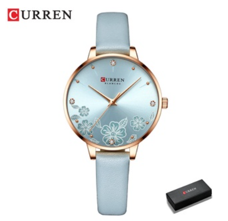 Curren Women's Leather Quartz Wristwatch With Flowers Charming 9068 BLUE