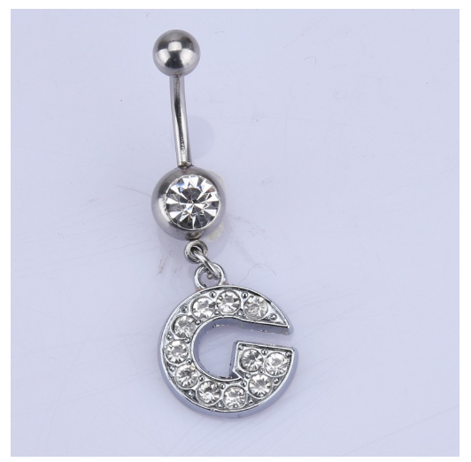 26 Letter A To Z Style Charm Stainless Steel Body Piercing JewelryCrystal Rhinestone Navel Belly Button Ring G