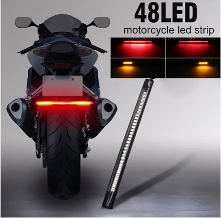 48 Lights Motorcycle Red Amber Brake Turn Signal Lamp LED Light Strip DC 12V Motorcycle LED Tail Brake Turn Signal Lights