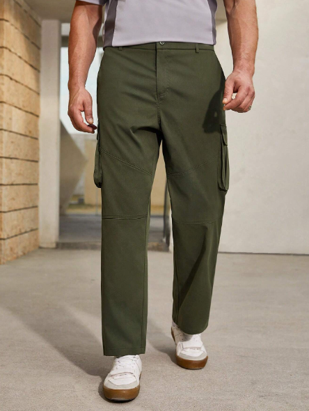 Manfinity Homme Men'S Plus Size Solid Color Flip Pocket Straight Leg Pants