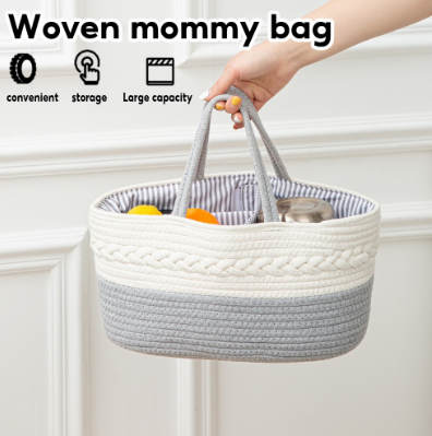 Baby Diaper Caddy Organizer Bag Woven Cotton Multipurpose Bag Toddle Mother Bag