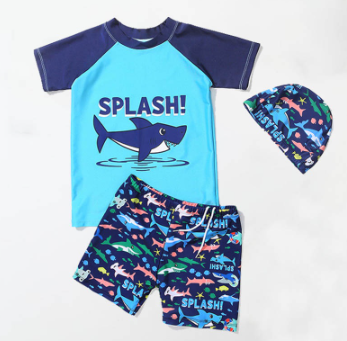 Children's Swimwear Astronaut Boys Swimwear 3pcs Swim Suit ( T Shirt+ Trunk+cap) Short Sleeve Sunscreen Quick Dry Boy Swmin Set