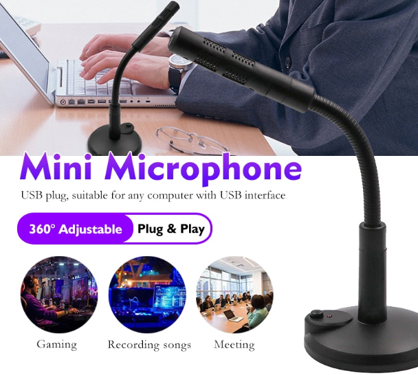 USB Microphone 3.5mm Computer Desktop Plug & Play Microphone Omnidirectional for Laptop Online Class