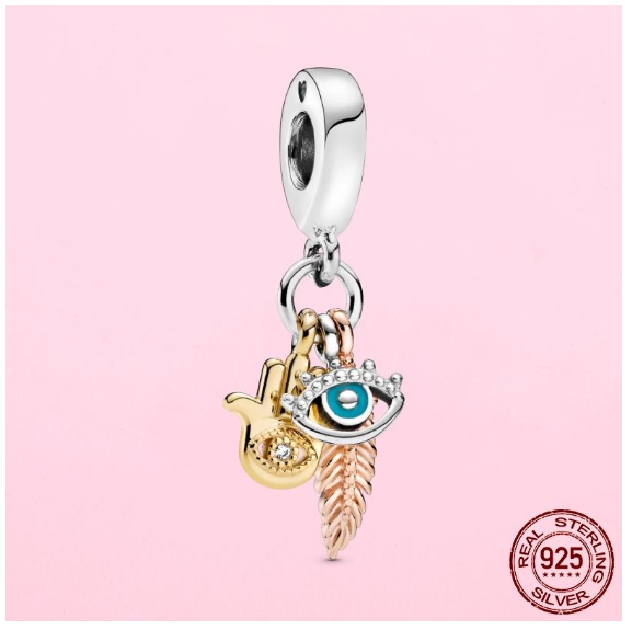 925 Sterling Silver Flamingo Leaf Rose Flower Charm CZ Luxury Pandora Pendant Fit Pandora Bracelet Necklace For Women DIY Making S22