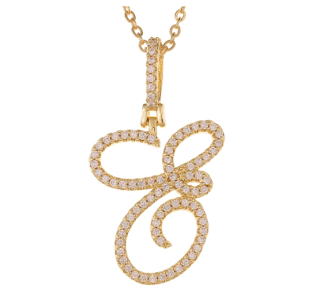 Fashion A-Z Initial Cursive Letters Pendant Necklace For Women Gold Color Shiny Rhinestone Chain Necklace Jewelry Gift E