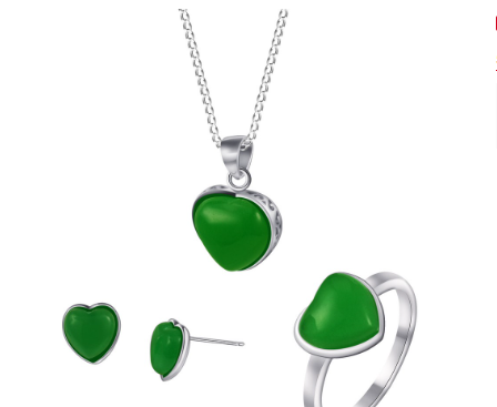 Silver S005 Italy 925 Green Heart Ladies Set