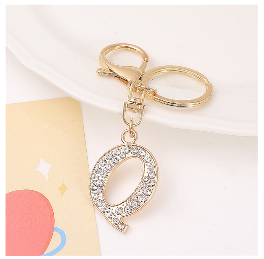 Simple Rhinestone 26 Letter Keychain Gold Color A-Z Initials Metal Keyrings For Women Car Keyholder Accessories Birthday Gifts O