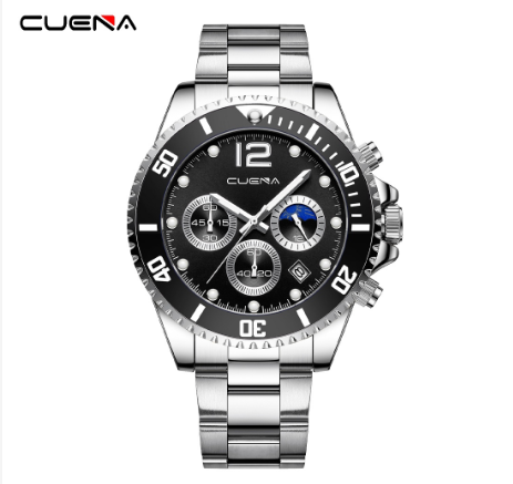 CUENA Men's Watch Original Brand Multifunction Luminous Fashion Leisure Business Stainless Steel Waterproof 6804 007