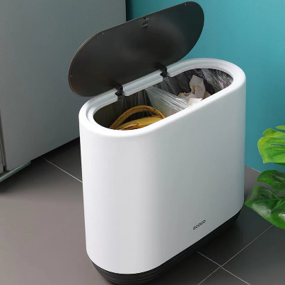 ECOCO 10L Press Type Trash Can with Cover Waterproof Trash Bin Garbage Bin Garbage Can